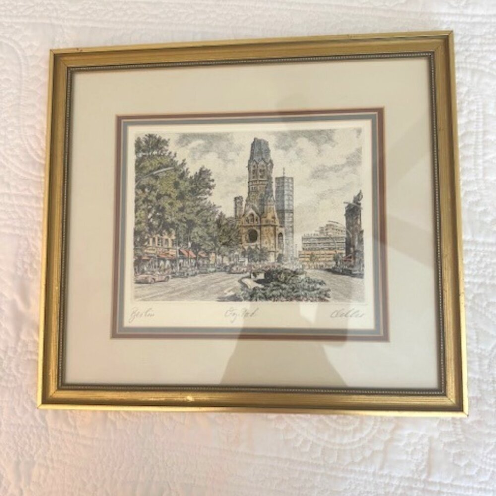 Vintage Framed Berlin Kaiser Wilhelm Memorial Church Art Print